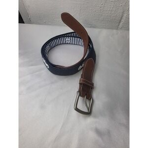Peter Millar Horse Carriage Leather Belt Mens 40 Blue Canvas